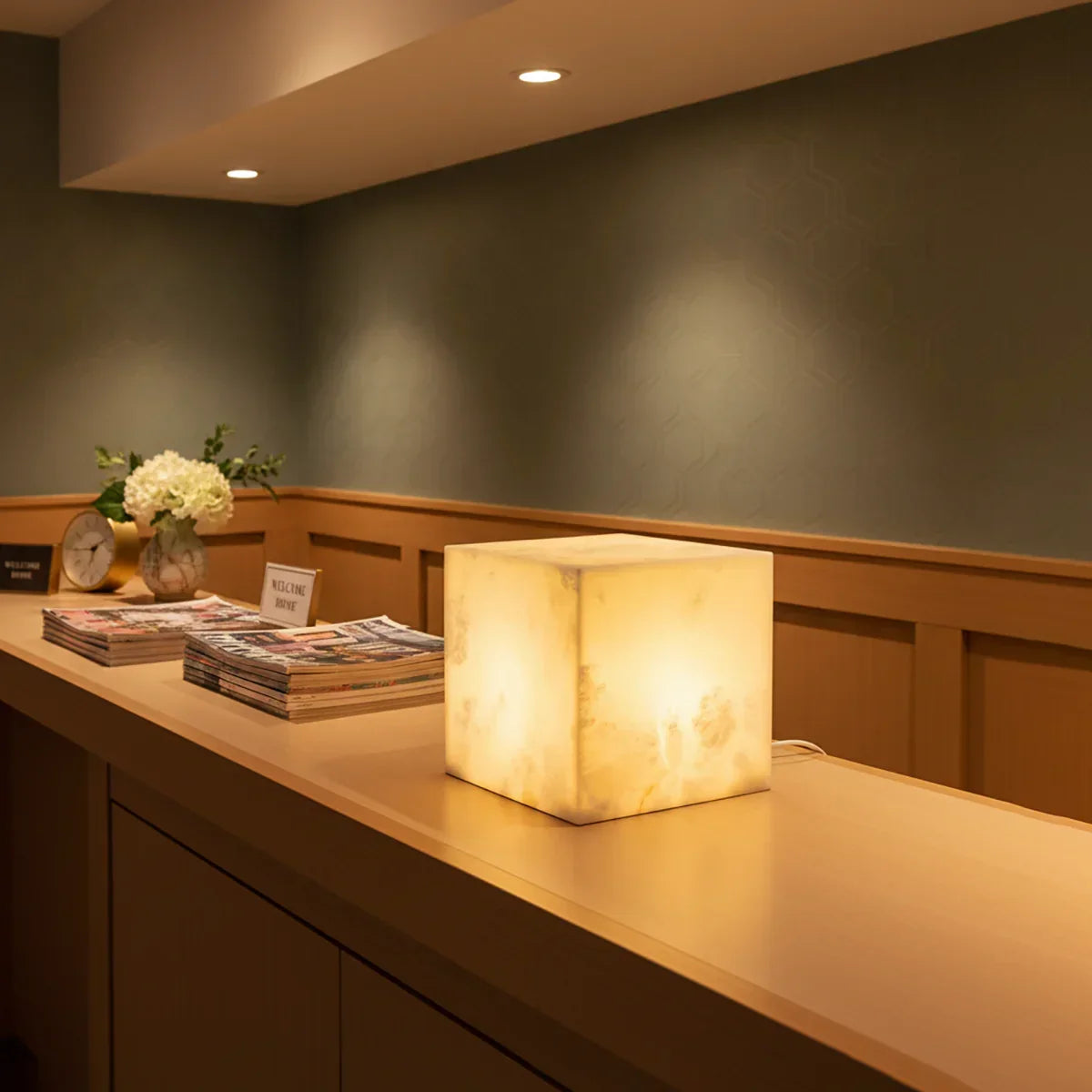 Simple Alabaster Cube Table Lamp