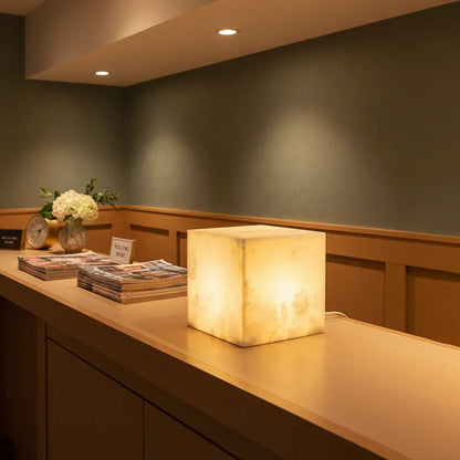 Simple Alabaster Cube Table Lamp