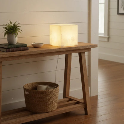 Simple Alabaster Cube Table Lamp