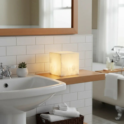 Simple Alabaster Cube Table Lamp