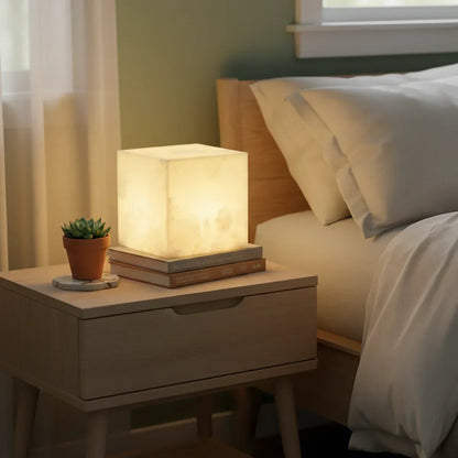 Simple Alabaster Cube Table Lamp