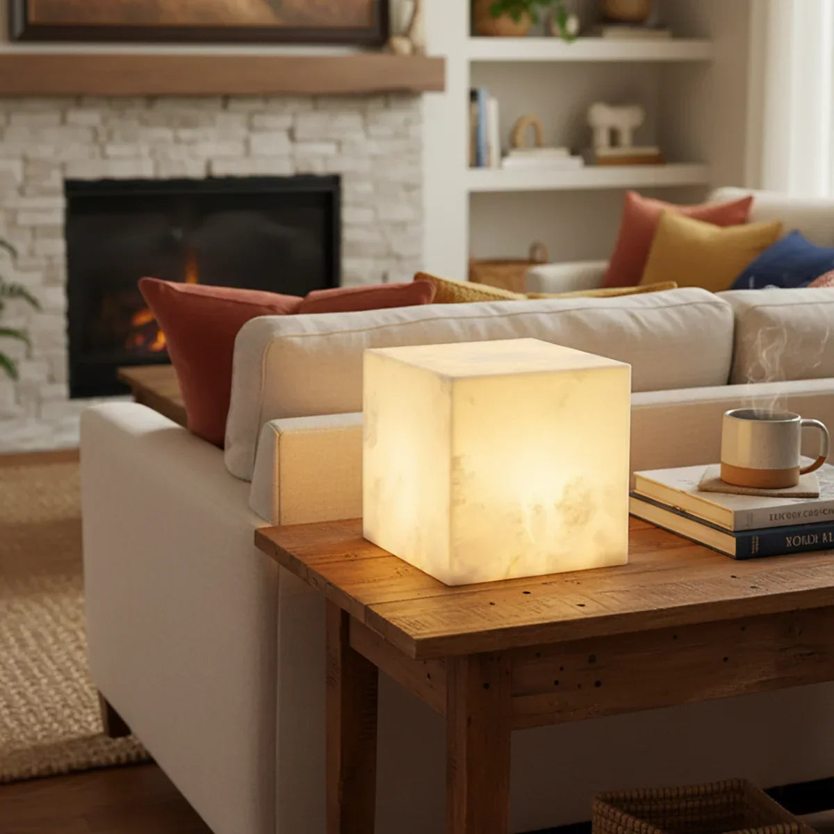 Simple Alabaster Cube Table Lamp