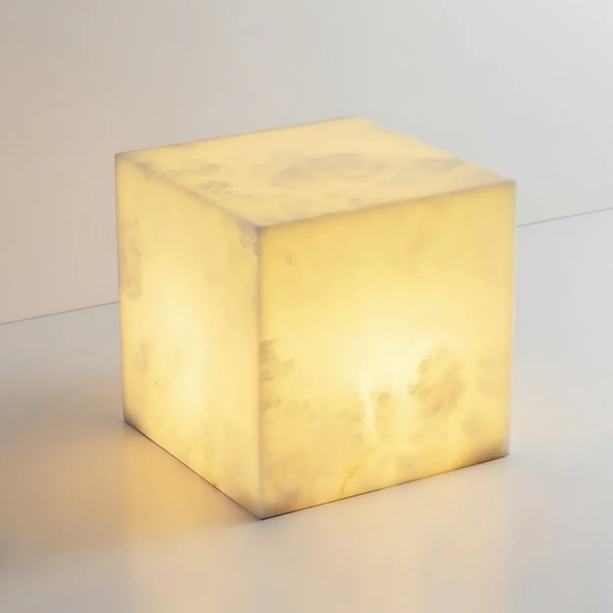 Simple Alabaster Cube Table Lamp