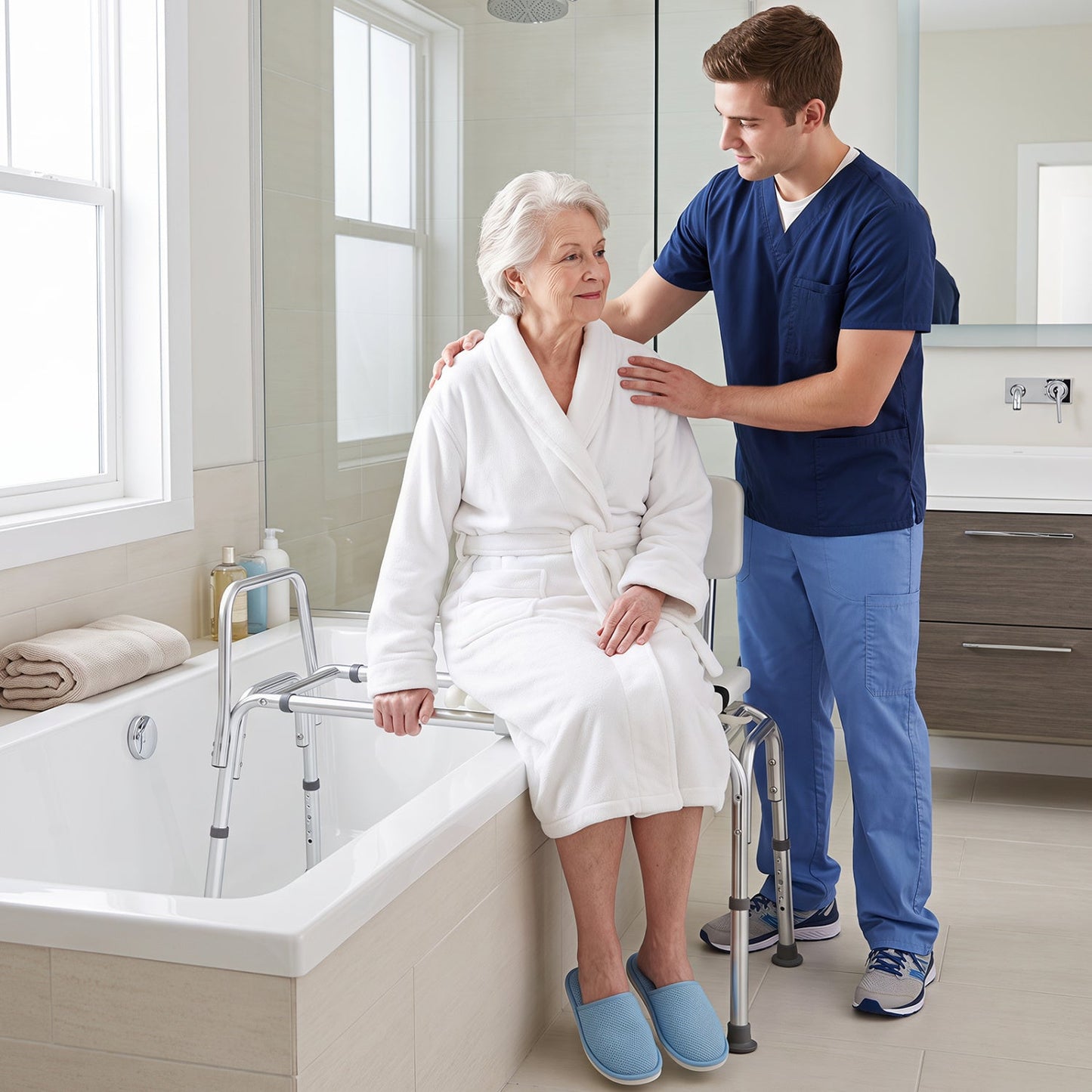 Sliding Transfer Bench with Adjustable Height for Bathtub