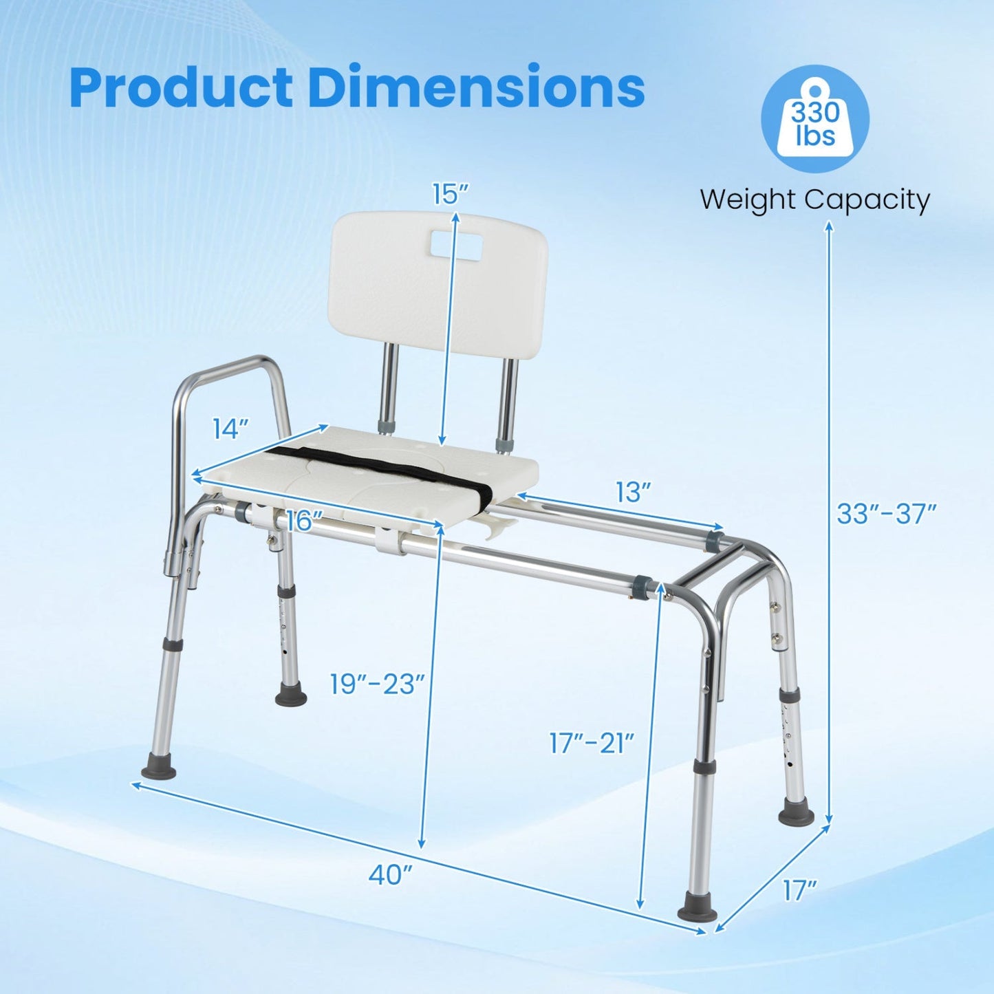 Sliding Transfer Bench with Adjustable Height for Bathtub