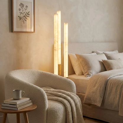 Staggered Natural Alabaster Pillar Floor Lamp