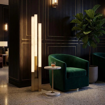 Staggered Natural Alabaster Pillar Floor Lamp