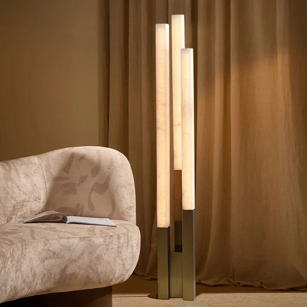Staggered Natural Alabaster Pillar Floor Lamp