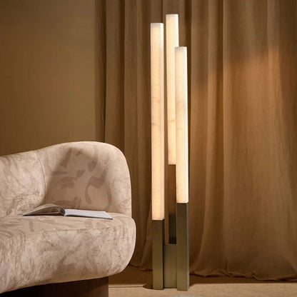 Staggered Natural Alabaster Pillar Floor Lamp