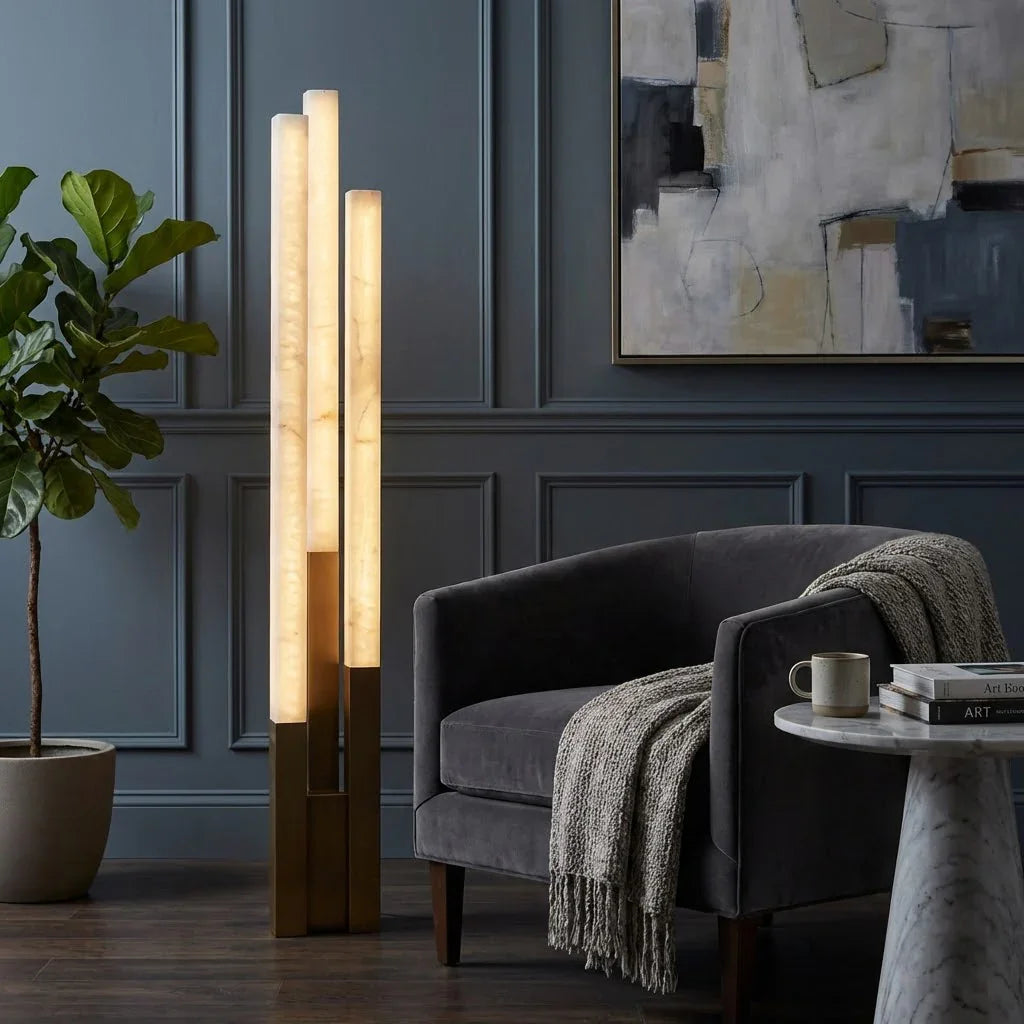 Staggered Natural Alabaster Pillar Floor Lamp