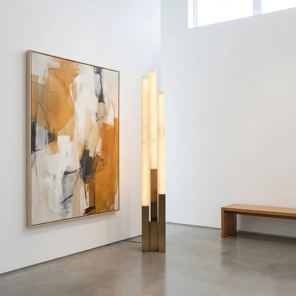 Staggered Natural Alabaster Pillar Floor Lamp
