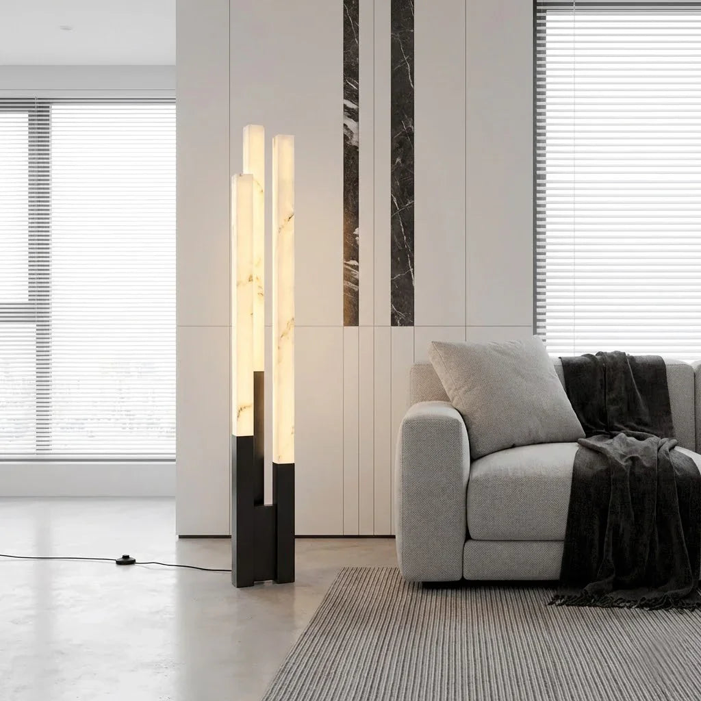 Staggered Natural Alabaster Pillar Floor Lamp