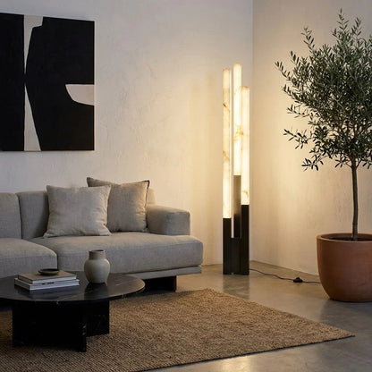 Staggered Natural Alabaster Pillar Floor Lamp