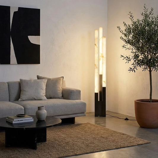 Staggered Natural Alabaster Pillar Floor Lamp