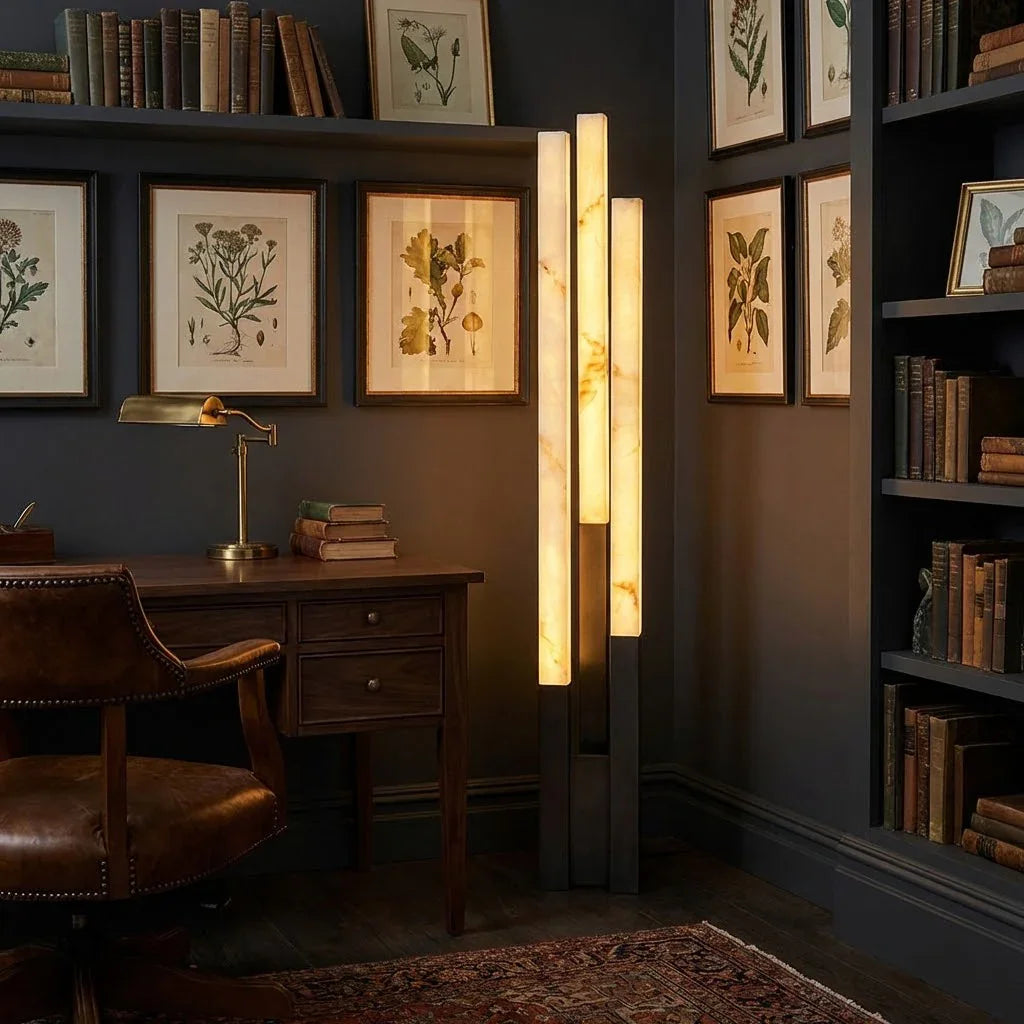 Staggered Natural Alabaster Pillar Floor Lamp