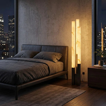 Staggered Natural Alabaster Pillar Floor Lamp