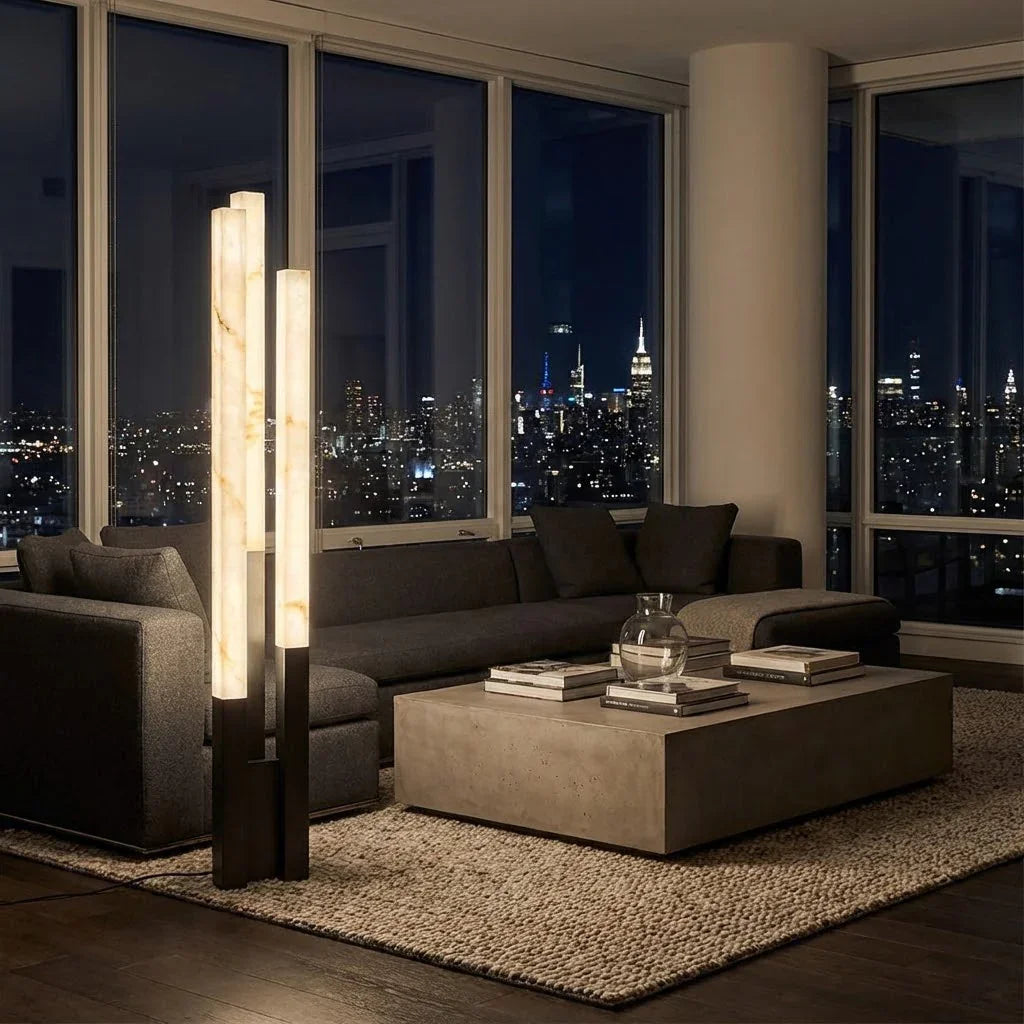 Staggered Natural Alabaster Pillar Floor Lamp