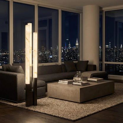 Staggered Natural Alabaster Pillar Floor Lamp