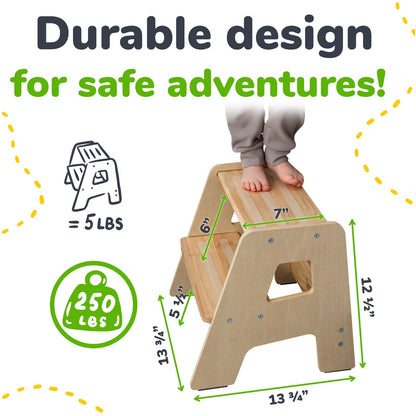 2-Step Wooden Stool for Toddlers(Step Stool for Children Ages 2+)