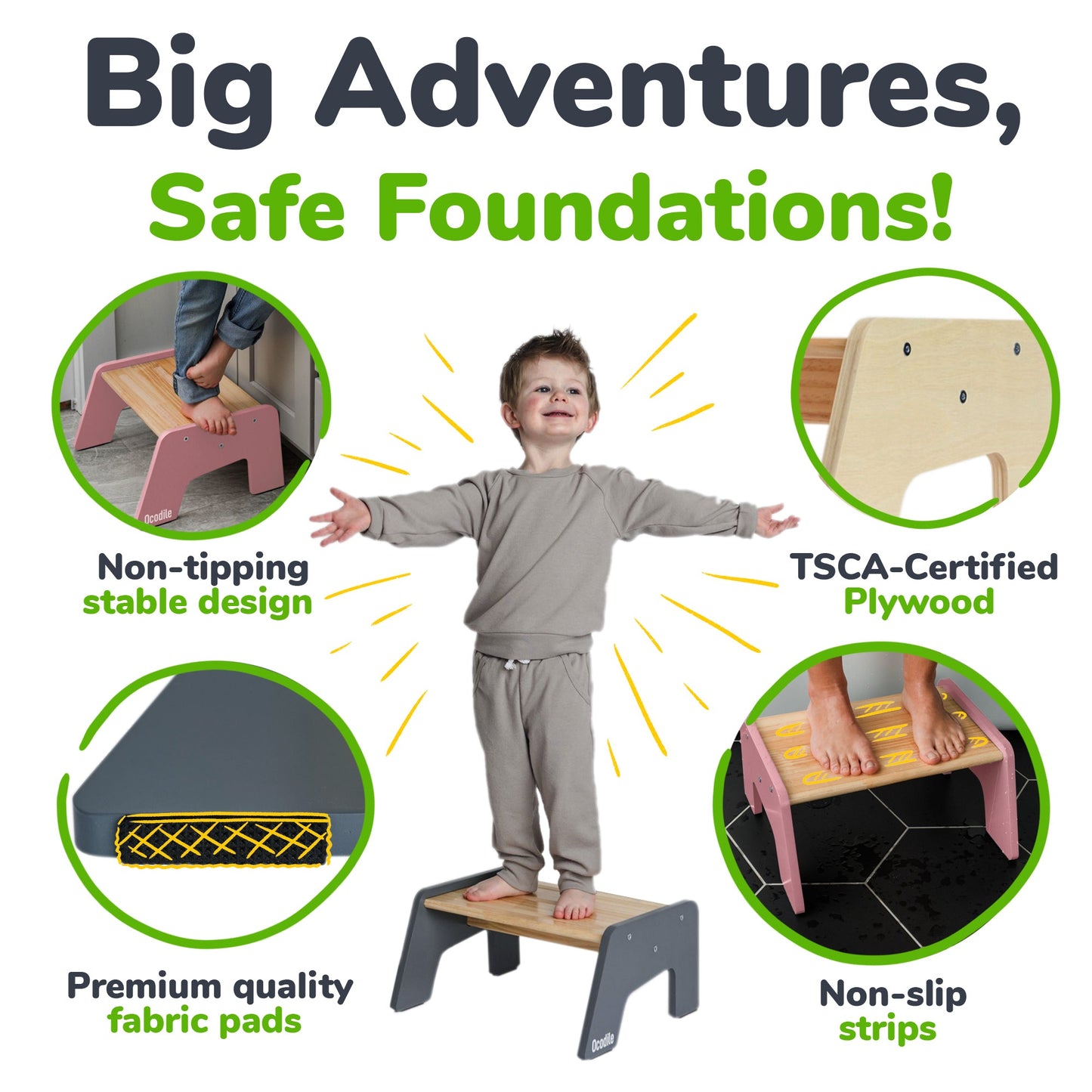 1-Step Wooden Stool for Kids(Multi-Purpose Step Stool for Kitchen, Bath, and Potty Training)