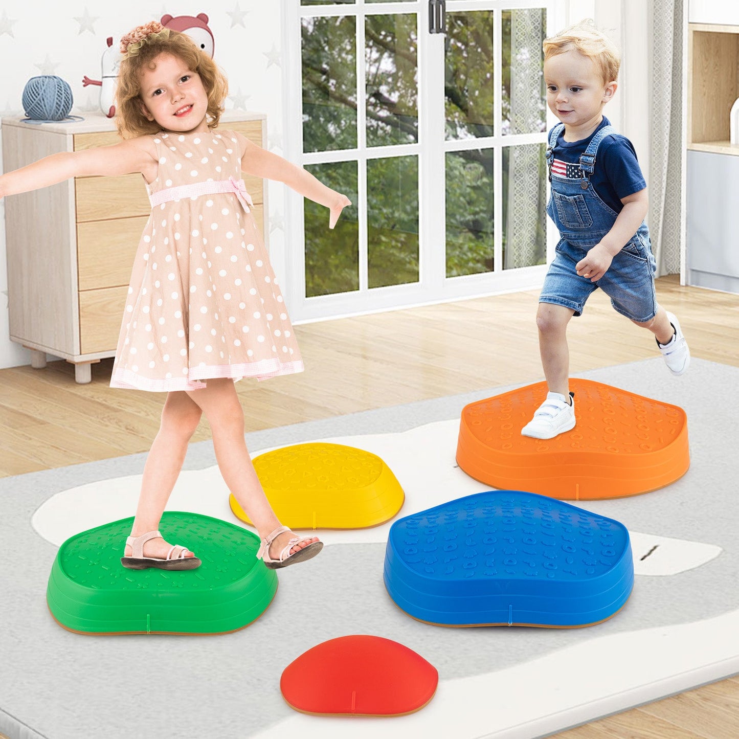 Stepping Stones for Kids 5 PCS Non-Slip Balance Stones with Storage Bag