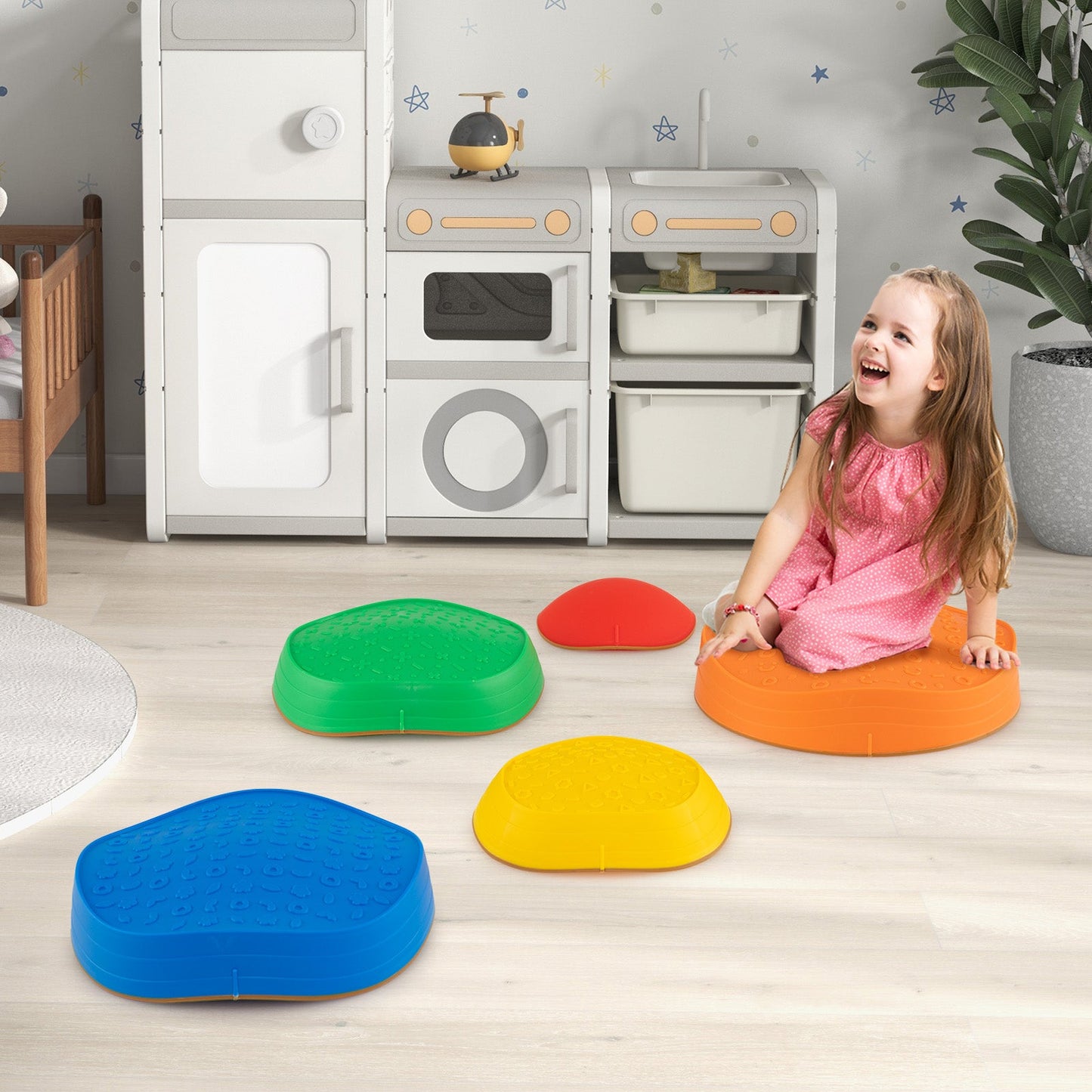 Stepping Stones for Kids 5 PCS Non-Slip Balance Stones with Storage Bag