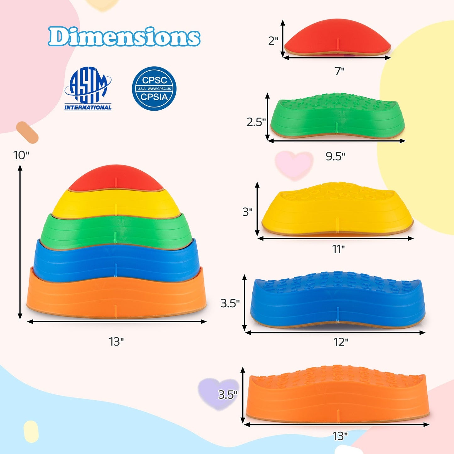 Stepping Stones for Kids 5 PCS Non-Slip Balance Stones with Storage Bag