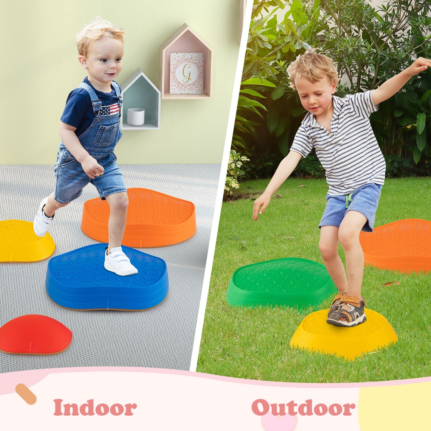 Stepping Stones for Kids 5 PCS Non-Slip Balance Stones with Storage Bag