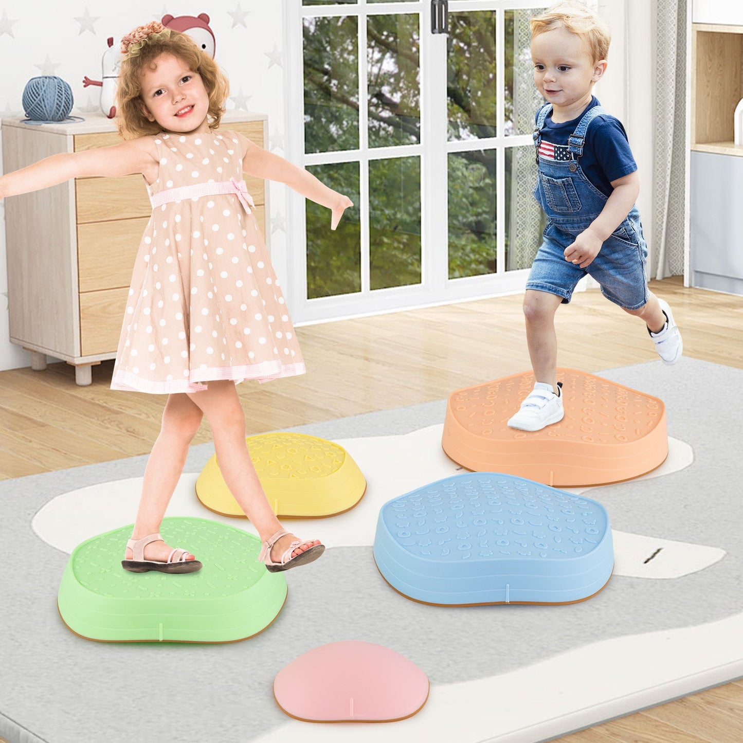 Stepping Stones for Kids 5 PCS Non-Slip Balance Stones with Storage Bag