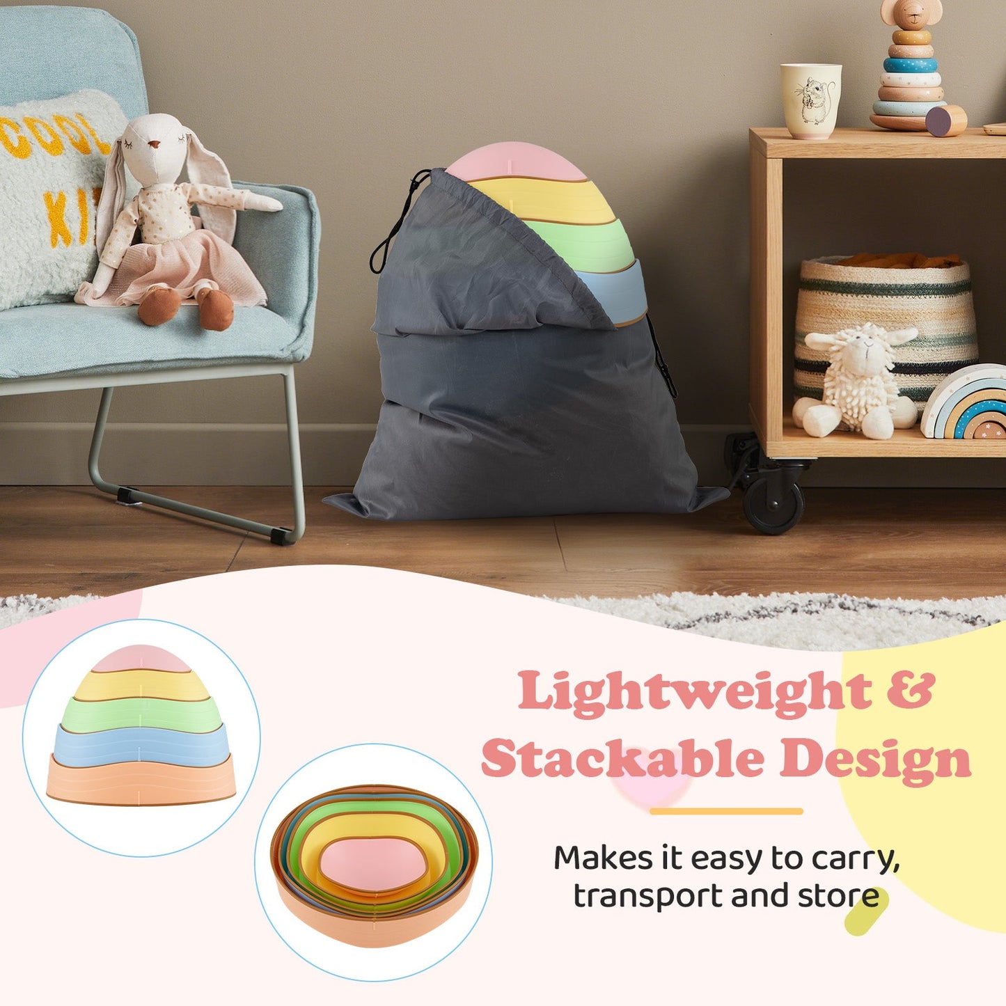Stepping Stones for Kids 5 PCS Non-Slip Balance Stones with Storage Bag