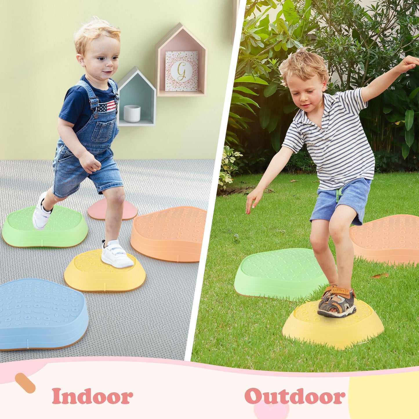 Stepping Stones for Kids 5 PCS Non-Slip Balance Stones with Storage Bag