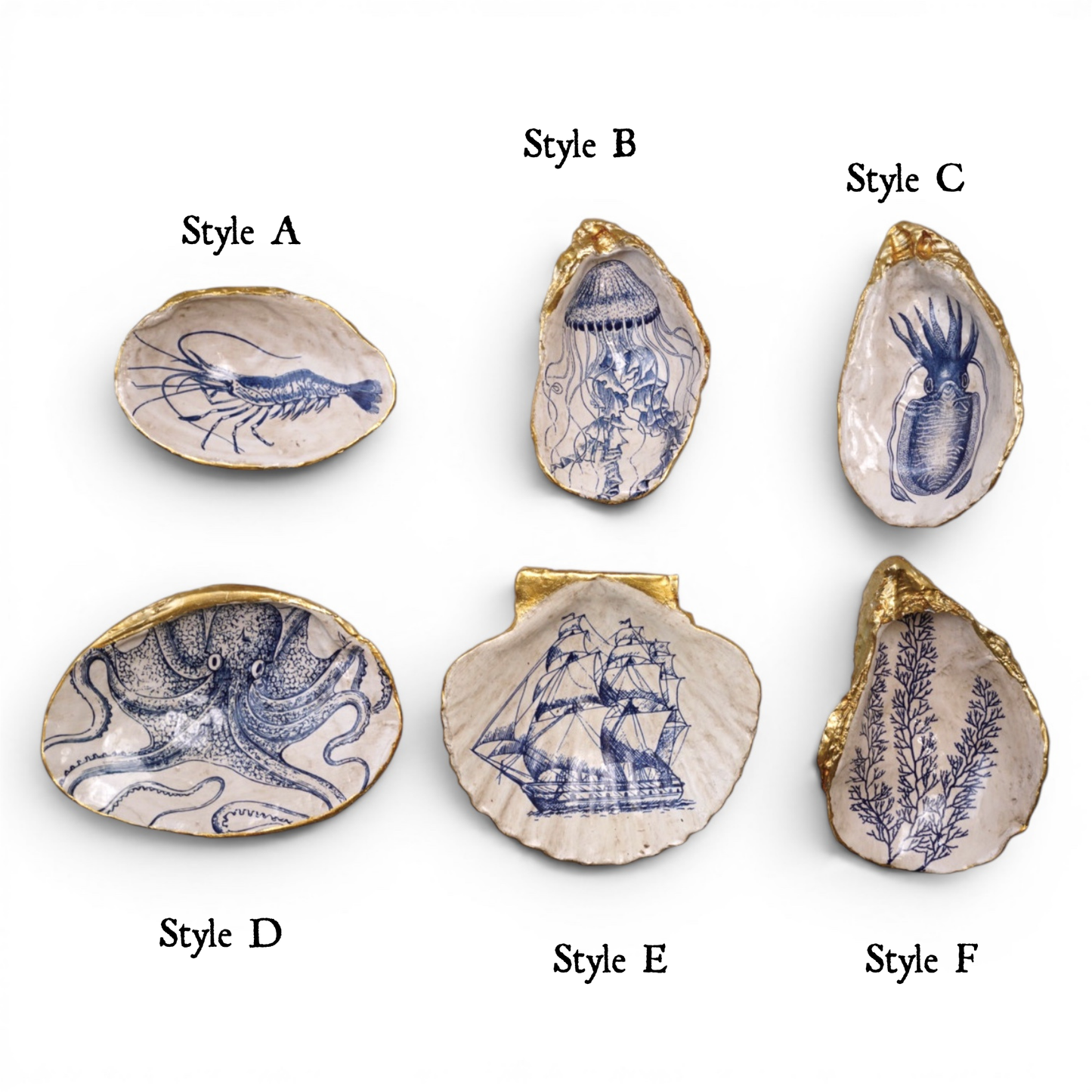 Blue & White Sea Life Shell Trinket Dish