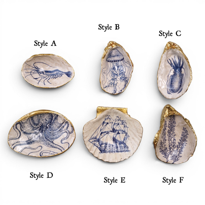 Blue & White Sea Life Shell Trinket Dish