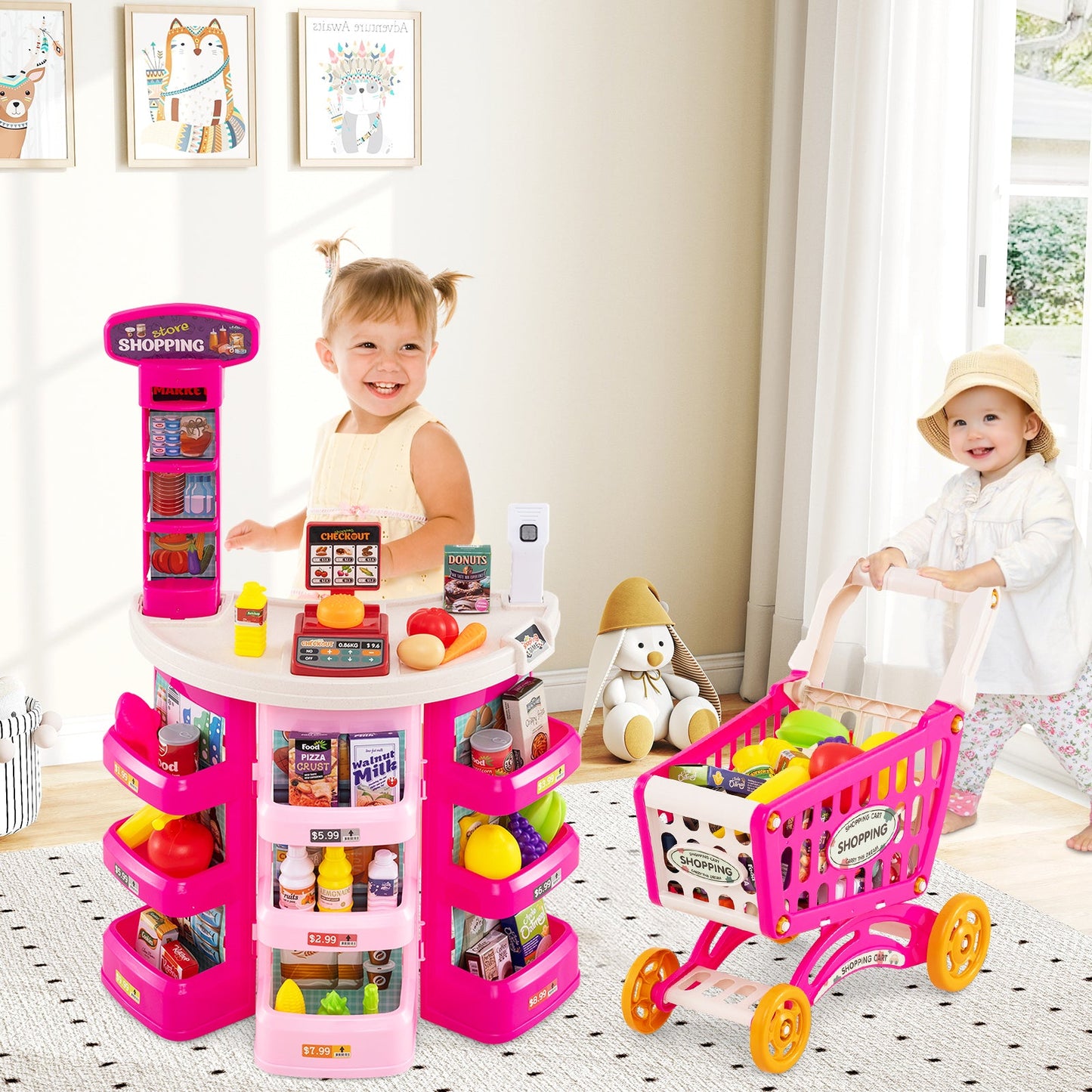 Supermarket Playset for Kids 76 PCS Pretend Play Grocery Store Set with Shopping Cart