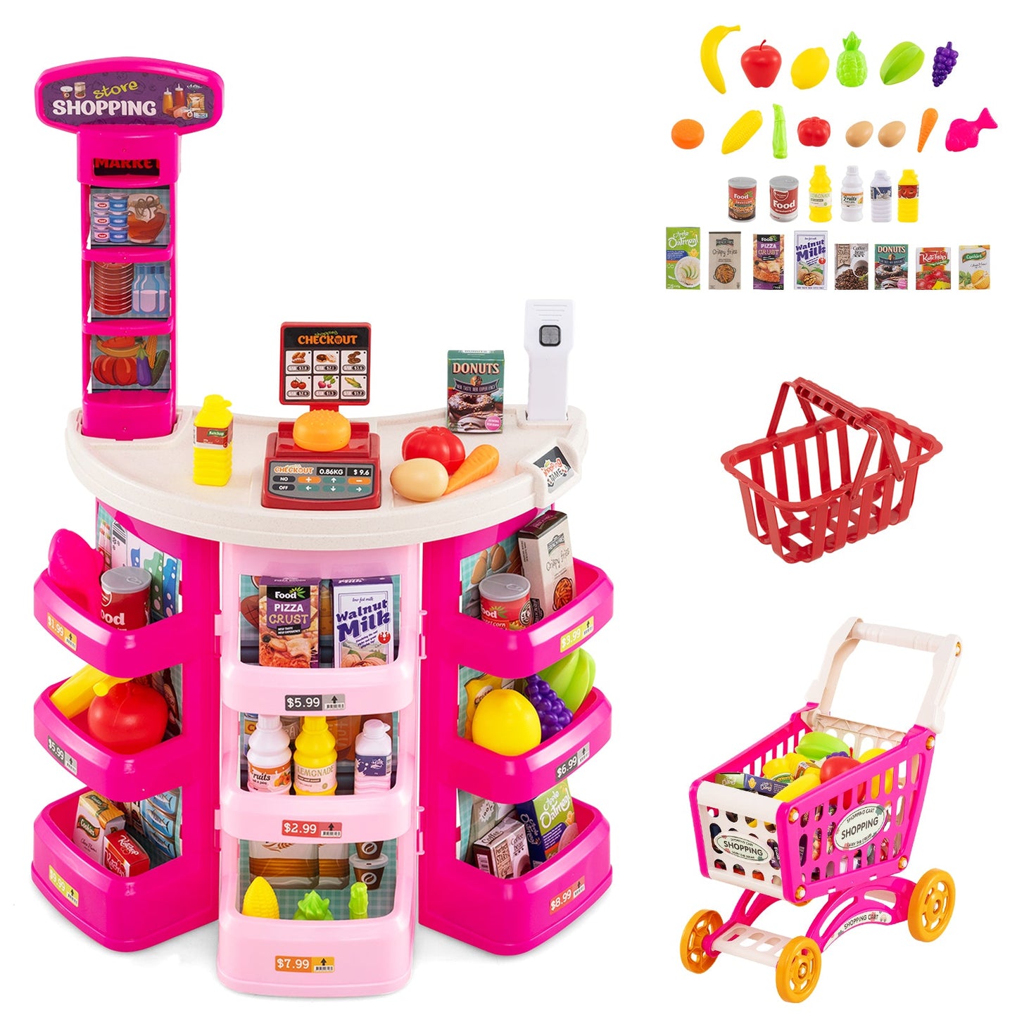 Supermarket Playset for Kids 76 PCS Pretend Play Grocery Store Set with Shopping Cart