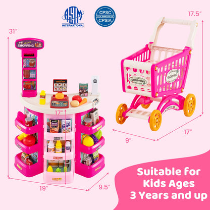 Supermarket Playset for Kids 76 PCS Pretend Play Grocery Store Set with Shopping Cart