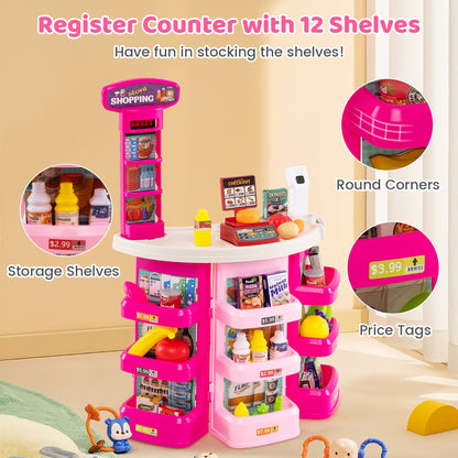 Supermarket Playset for Kids 76 PCS Pretend Play Grocery Store Set with Shopping Cart