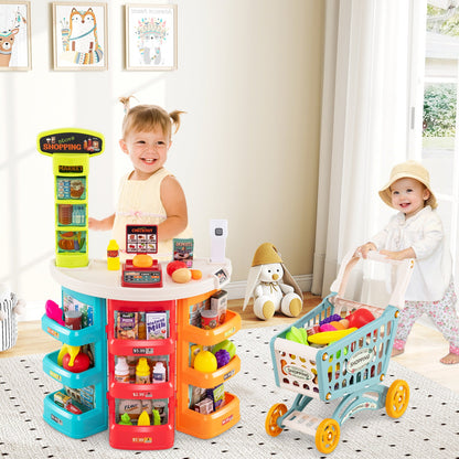 Supermarket Playset for Kids 76 PCS Pretend Play Grocery Store Set with Shopping Cart