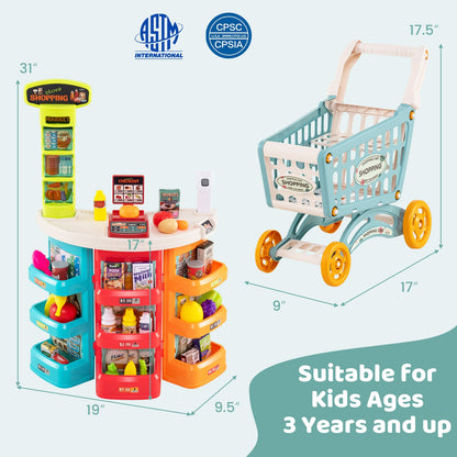 Supermarket Playset for Kids 76 PCS Pretend Play Grocery Store Set with Shopping Cart