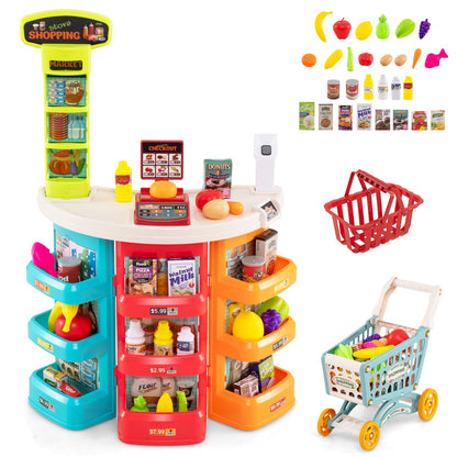 Supermarket Playset for Kids 76 PCS Pretend Play Grocery Store Set with Shopping Cart