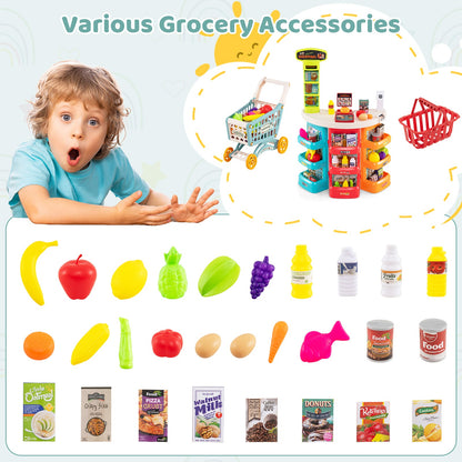 Supermarket Playset for Kids 76 PCS Pretend Play Grocery Store Set with Shopping Cart