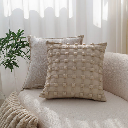 Set of 2 with inserts textured serenity collection - modern plush throw pillows in sage green and ivory with tufted, striped, and quilted patterns