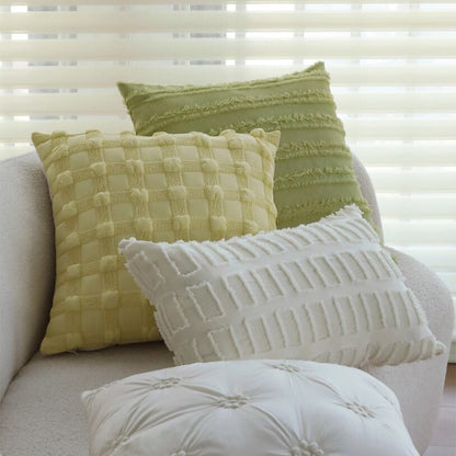Set of 2 with inserts textured serenity collection - modern plush throw pillows in sage green and ivory with tufted, striped, and quilted patterns