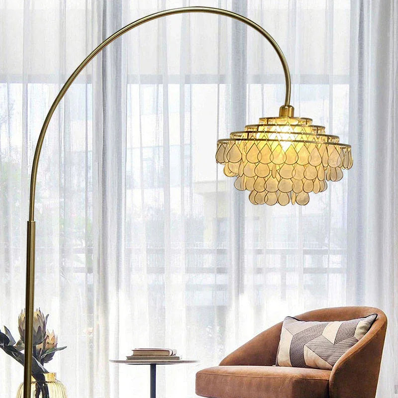 Teardrops Capiz Arc Floor Lamp