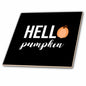 3dRose Stamp City - Typography - Hello Pumpkin with a Pumpkin as The o in Hello. White Letters on Black - Tiles (ct_322366)