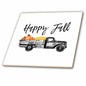 3dRose Stamp City - Typography - Happy Fall with Old Truck, Pumpkins, and hay Clipart. White backgound. - Tiles (ct_324878)