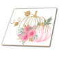 3dRose Pink, White, and Image of Gold Floral Pumpkin Illustration - Tiles (ct_357051)