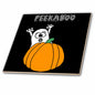 3dRose Funny Cute Ghost Behind Pumpkin Halloween Peekaboo Pun Cartoon - Tiles (ct-369366)