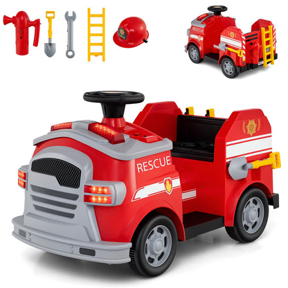 12V Toddler Fire Toy Car with Shovel and Wrench for Ages 37-95 Months