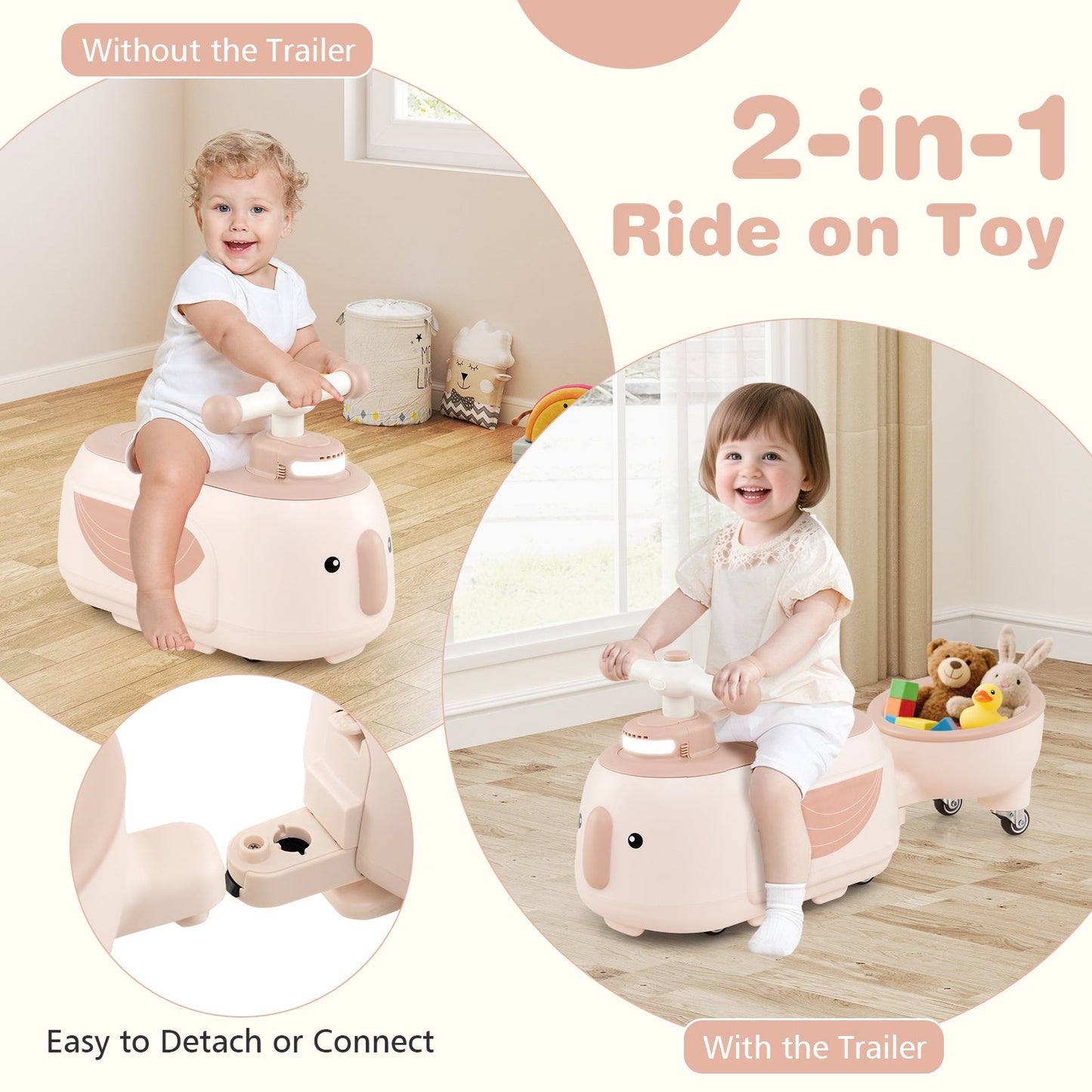 Toddler Ride on Toy with Trailer and Light Music